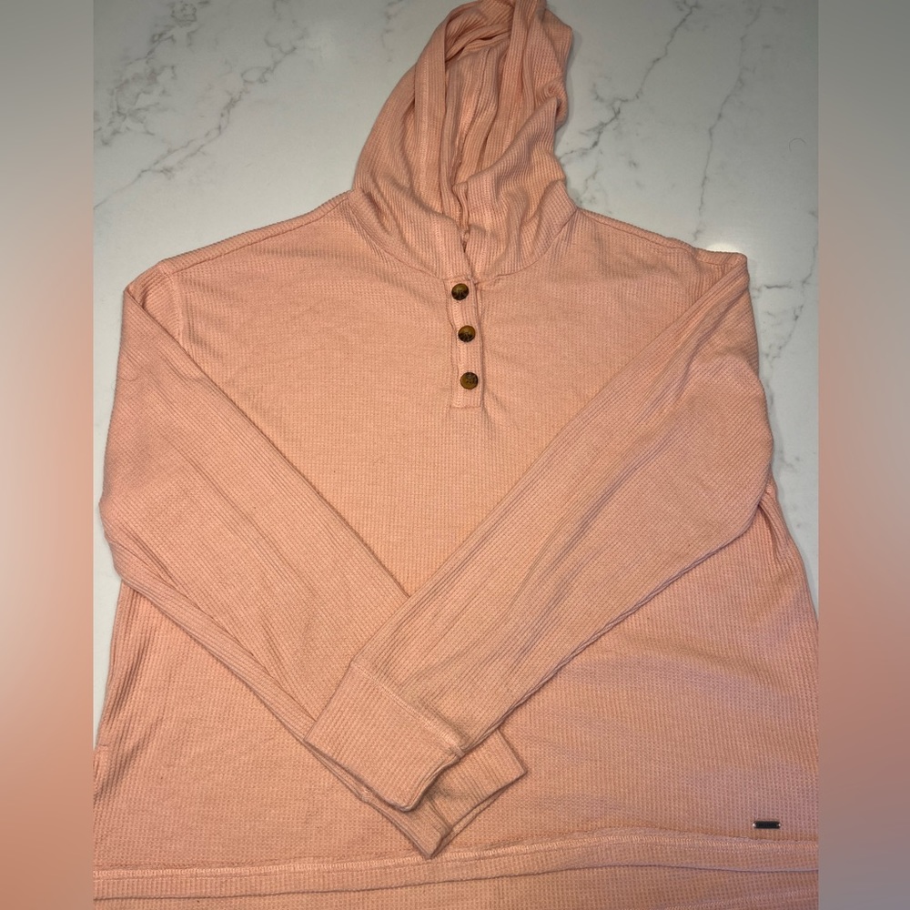 EUC Hollister Waffle Long Sleeve Shirt with Hood, 3 buttons medium, Peach